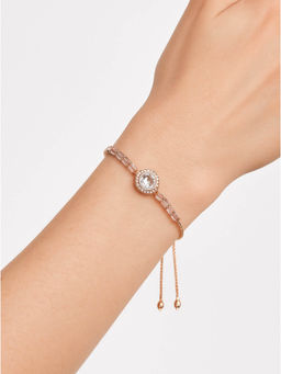 Accessher - Rose-Gold Plated White Round Crystal Adjustable Bracelet