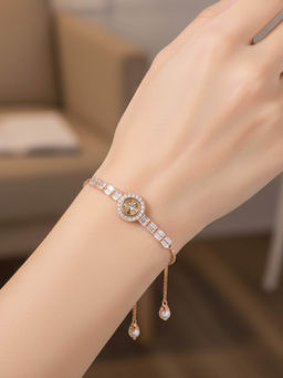 Accessher - Rose-Gold Plated Gold Round Crystal Adjustable Bracelet