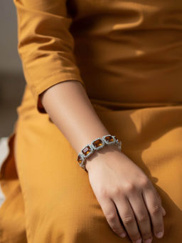 Accessher - Silver-Tone Brown Crystal Adjustable Charm Bracelet