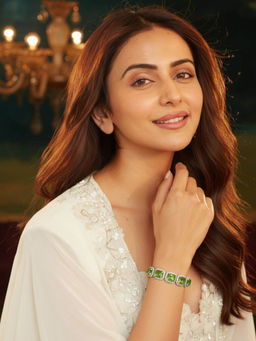 Accessher - Silver-Tone Green Crystal Adjustable Charm Bracelet