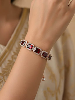 Accessher - Rose-Gold Maroon Crystal Adjustable Charm Bracelet