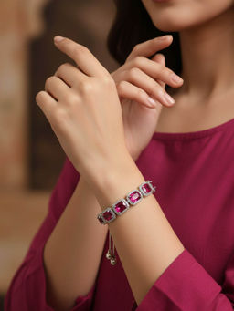 Accessher - Silver-Tone Wine Crystal Adjustable Charm Bracelet