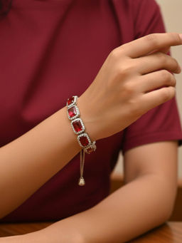 Accessher - Silver-Tone Red Crystal Adjustable Charm Bracelet