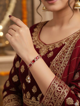 Accessher - Rose-Gold Red Crystal Adjustable Charm Bracelet