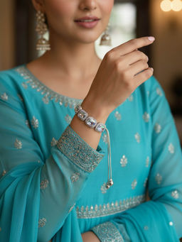 Accessher - Silver-Tone Multi-Color Crystal Adjustable Charm Bracelet