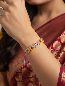 Accessher - Rose-Gold Plated Yellow Crystal Adjustable Charm Bracelet