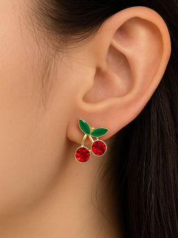 ISHKAARA - Mini Cherry Red and Green Stud Earrings