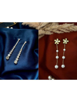 ISHKAARA - Crystal Stone Drop and Bloom Pearl Earrings (Pack Of 2)
