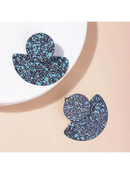 Deebaco - Blue Textured Brass Geometric Drop Earrings