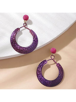 Deebaco - Purple Circular Brass Gold Plated Drop Earrings