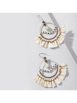 Deebaco - Cream Raffia Beaded Shell Drop Earrings
