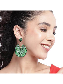 Deebaco - Green Beads Gold-Plated Tropical Chunky Drop Earrings