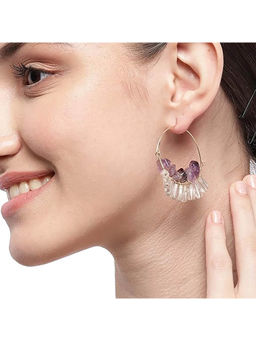 Deebaco - Purple Western Gold-Plated Natural Glass Stone Hoop Earrings
