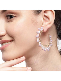 Deebaco - Lavender and White Gold-Plated Beaded Hoop Earrings