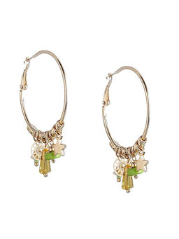 Deebaco - Green Circular Gold-Plated Bohemian Hoop Earrings