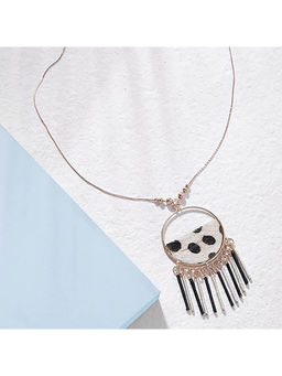 Deebaco - Animal Printed Rose Gold Plated Tassel Faux Leather Neck Necklace