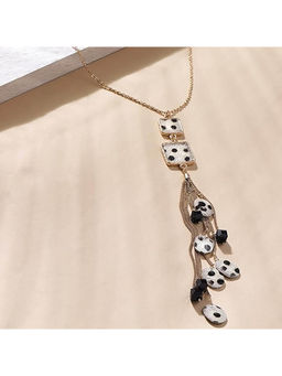 Deebaco - Black and White Faux Leather Rose Gold Plated Necklace