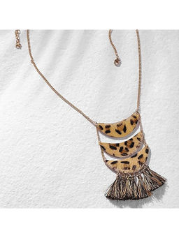 Deebaco - Animal Printed Rose Gold-Plated Faux Leather Necklace