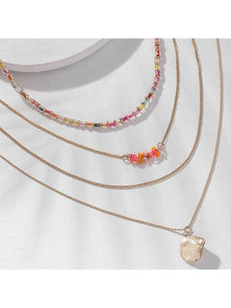 Deebaco - Rose Gold Plated Multi-Color Beads and Stone Necklace (Pack Of 4)