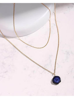 Deebaco - Gold Plated Agate Blue Stone Layered Necklace