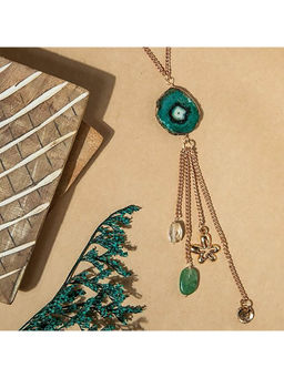 Deebaco - Green Stone Gold-Plated Chain Necklace