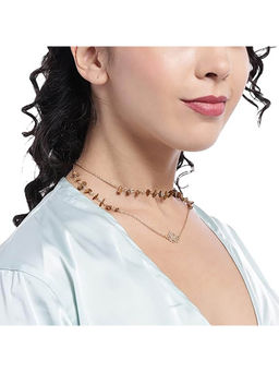 Deebaco - Gold-Toned Natural Brown Stone Charm Layered Necklace