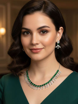 Niska - Rhodium-Plated Brass Green Sapphire Cubic Zirconia Necklace Set