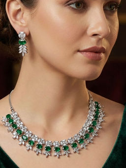 Niska - Rhodium-Plated Brass Green Cubic Zirconia Necklace Set