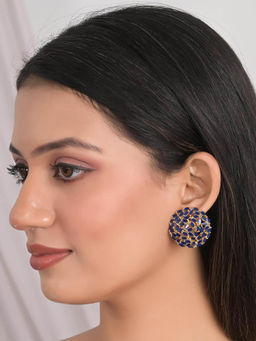 Ratnavali Jewels - Gold Plated Blue Round Bold Stud Earrings