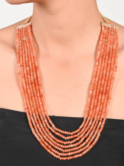 Ratnavali Jewels - Seven Layer Orange-Colour Real Onyx Beads Necklace