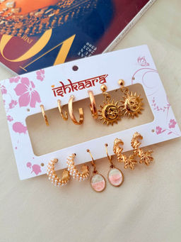 ISHKAARA - Gold Plated Sun Shine Hoops and Drop Earrings (Pack Of 6)