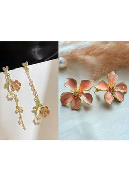 ISHKAARA - Peach Floral Studs and Drop Earrings (Pack Of 2)