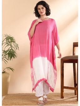 Maaesa - Women Tie-Dye Rayon Crepe Pink Kaftan