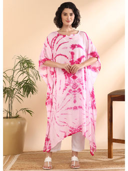 Maaesa - Women Tie-Dye Rayon Crepe Pink Kaftan