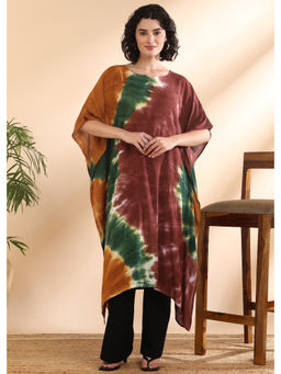 Maaesa - Women Tie-Dye Rayon Crepe Brown Kaftan