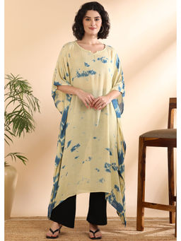 Maaesa - Women Tie-Dye Rayon Crepe Beige Kaftan