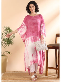 Maaesa - Women Tie-Dye Rayon Crepe Pink Kaftan
