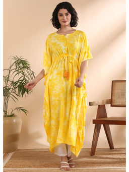 Maaesa - Women Tie-Dye Rayon Yellow Kaftan