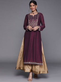 Libas - Purple Silk Blend Zari Dori Embroidered Kurta