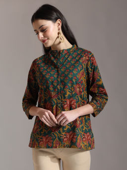 Yufta - Green Pure Cotton Shirt Style Top