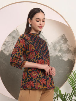 Yufta - Navy Blue Pure Cotton Shirt Style Top