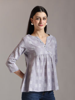 Yufta - Purple Handloom Cotton Pleated Top
