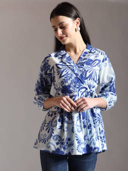 Yufta - Blue Cotton Peplum Top