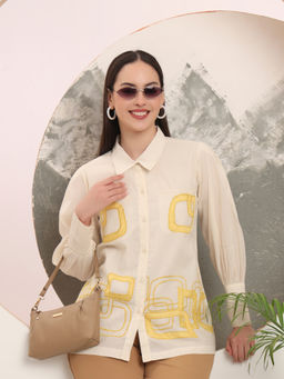 Yufta - Off White Pure Cotton Embroidered Shirt