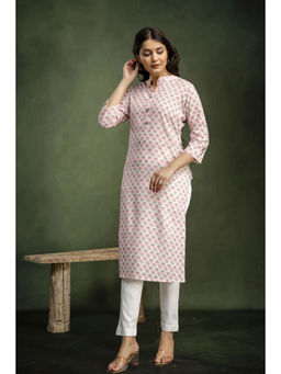 Mokshi - Pink Mandarin Collar Cotton Floral Printed Straight Kurta
