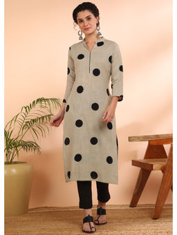Maaesa - Women Polka Dots Pure Cotton Straight Grey Kurta