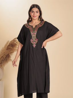 ARAMYA - Black Rayon Solid Kaftan
