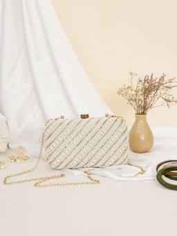 Fabbhue - Women White Embellished Box Clutch