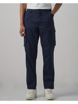 Mufti - Men Deep Navy Blue Solid Cargo Pant