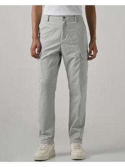 Mufti - Men Light Grey Solid Cargo Pant
